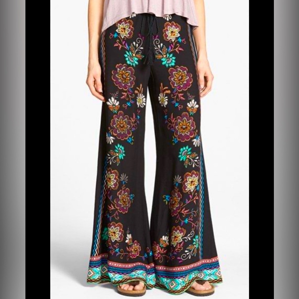 Flying Tomato Black Floral Wide Leg Pants